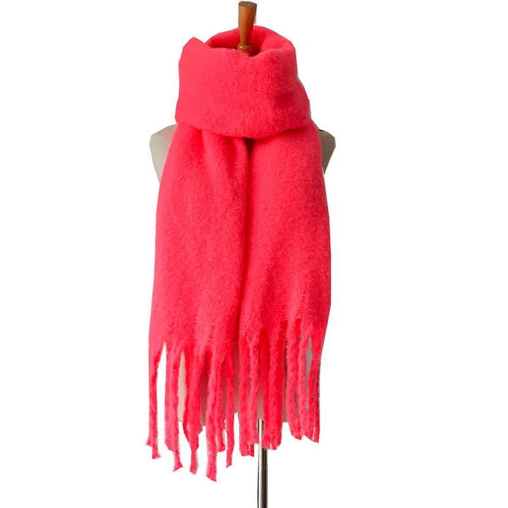 Bufanda unisex cálida de color puro con borlas gruesas