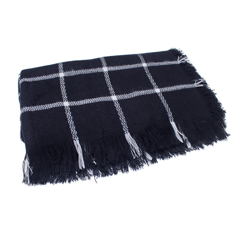 Bufanda unisex de cuadros escoceses con flecos