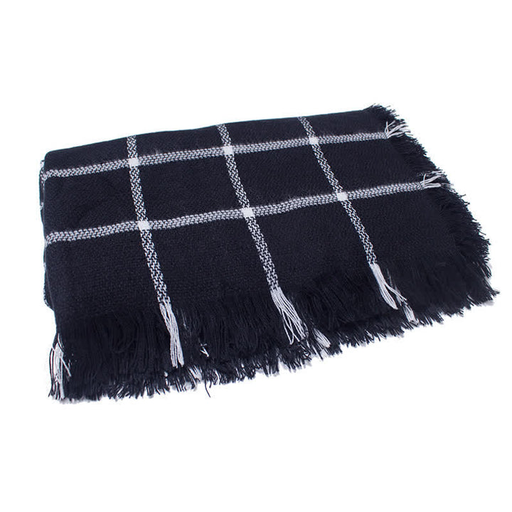 Bufanda unisex de cuadros escoceses con flecos