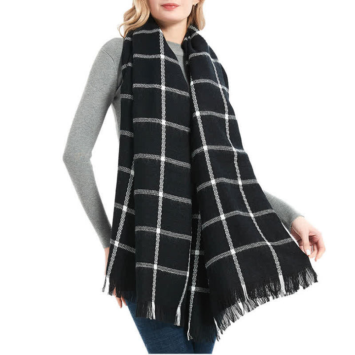Bufanda unisex de cuadros escoceses con flecos