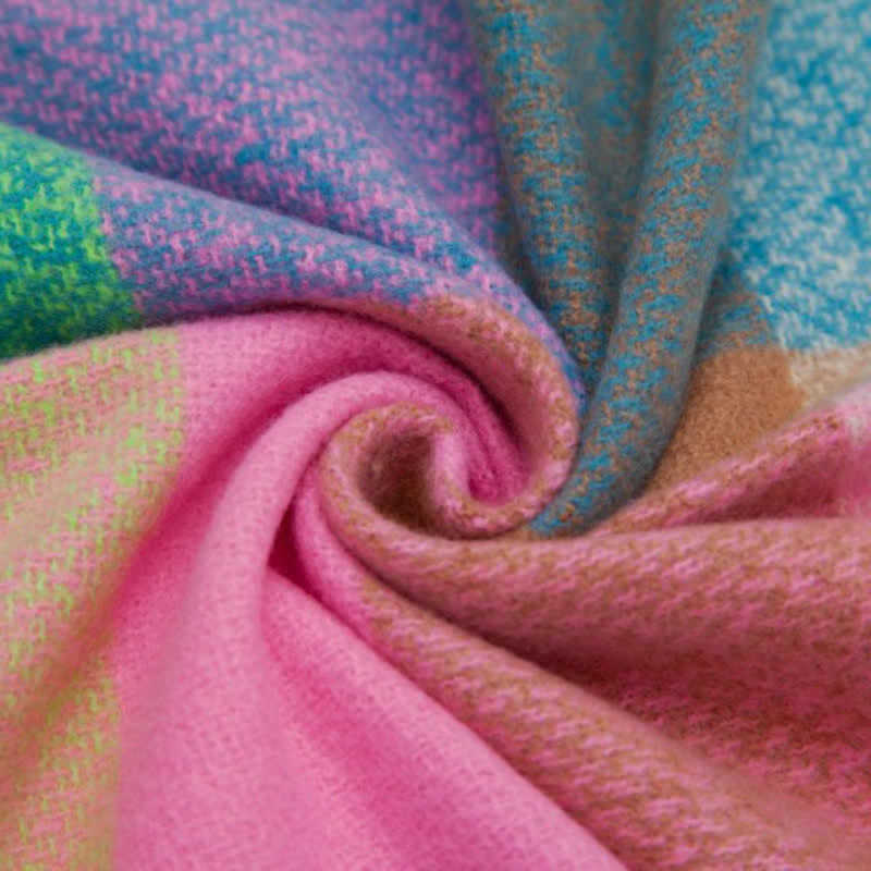 Bufanda unisex de invierno con flecos y cuadros escoceses de arcoíris