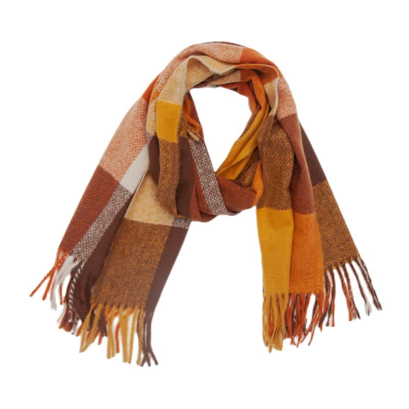 Bufanda unisex de invierno con flecos y cuadros escoceses de arcoíris