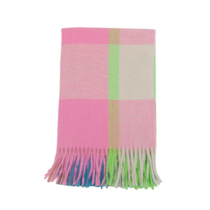 Bufanda unisex de invierno con flecos y cuadros escoceses de arcoíris
