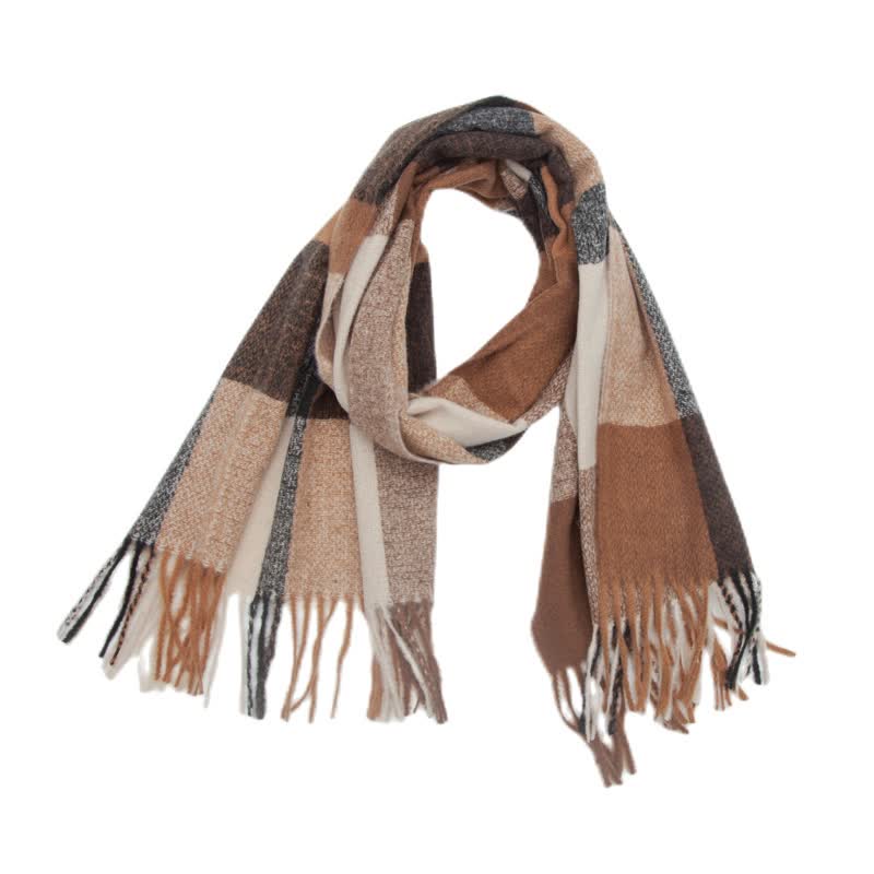 Bufanda unisex de invierno con flecos y cuadros escoceses de arcoíris