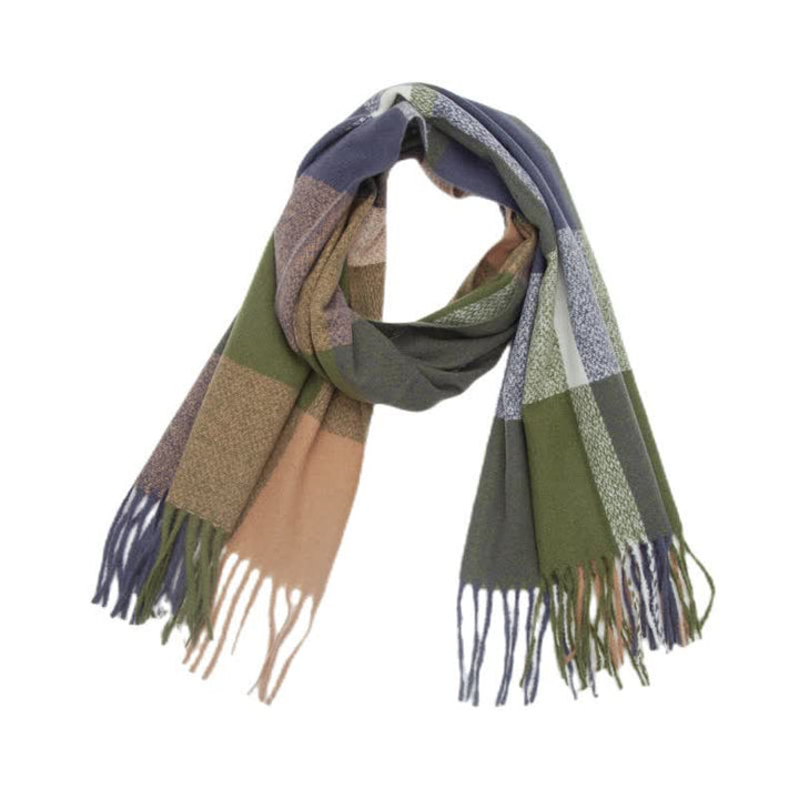 Bufanda unisex de invierno con flecos y cuadros escoceses de arcoíris