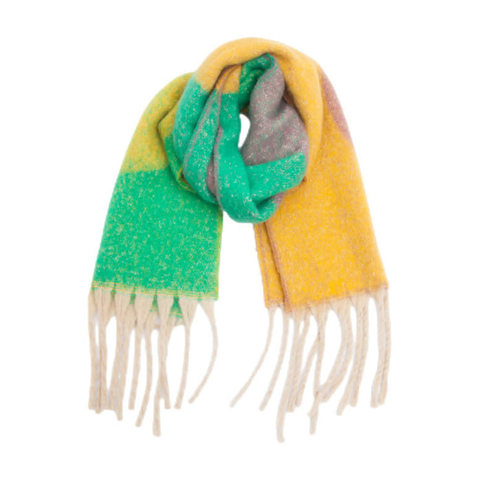 Bufanda unisex de color grueso con borlas abstractas
