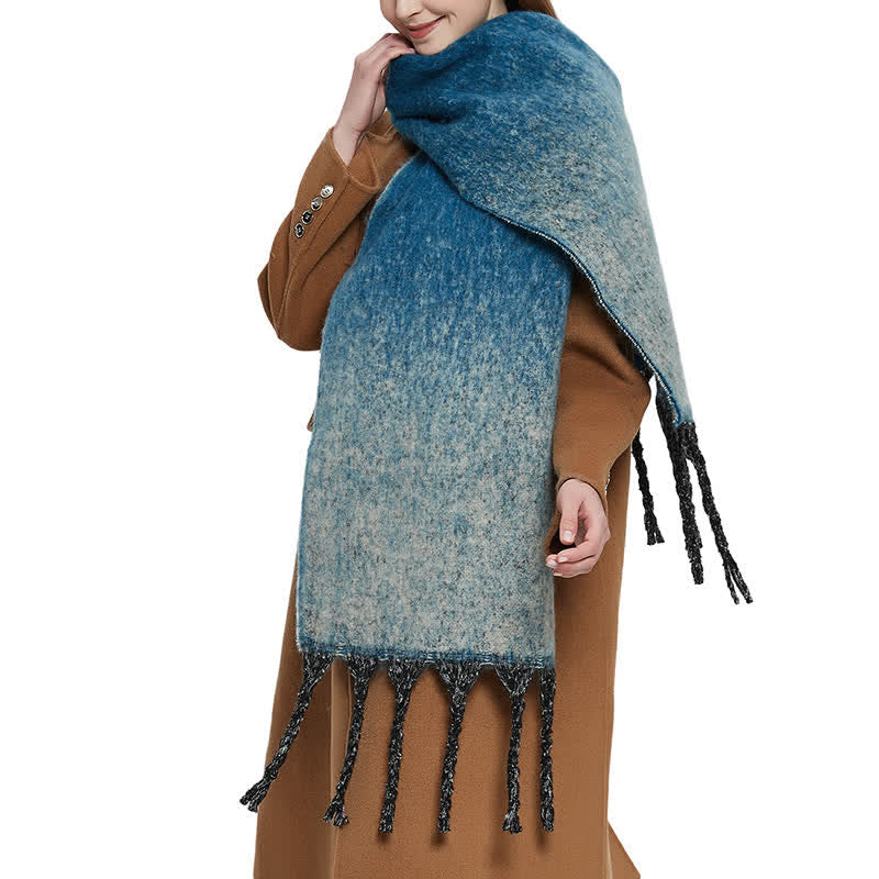 Bufanda unisex con borlas de colores degradados para clima frío