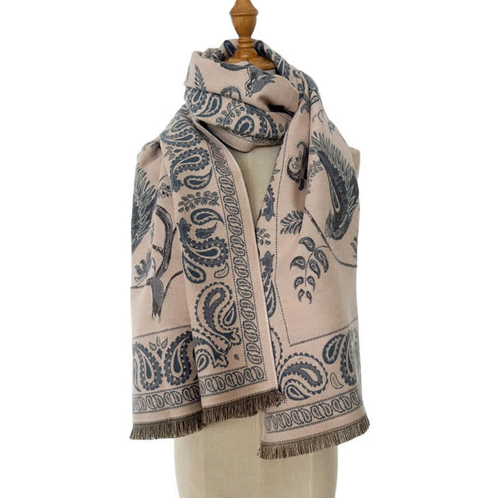 Bufanda unisex elegante con estampado de pájaros en vuelo y cachemira