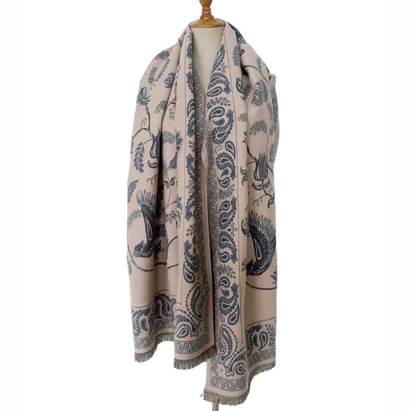 Bufanda unisex elegante con estampado de pájaros en vuelo y cachemira