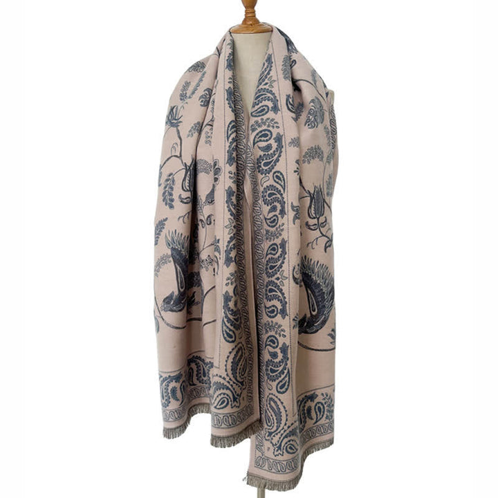 Bufanda unisex elegante con estampado de pájaros en vuelo y cachemira
