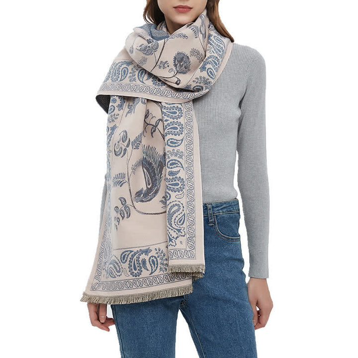 Bufanda unisex elegante con estampado de pájaros en vuelo y cachemira
