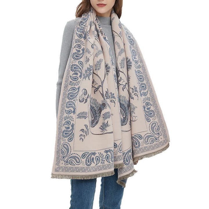 Bufanda unisex elegante con estampado de pájaros en vuelo y cachemira