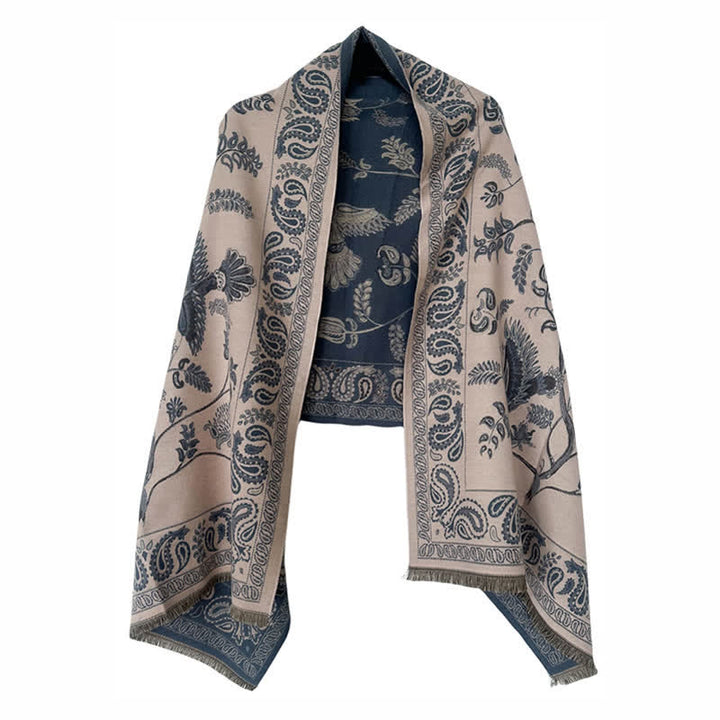 Bufanda unisex elegante con estampado de pájaros en vuelo y cachemira