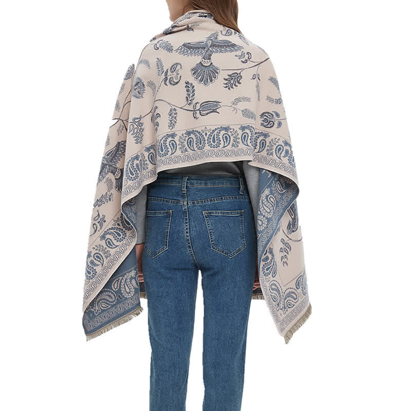 Bufanda unisex elegante con estampado de pájaros en vuelo y cachemira