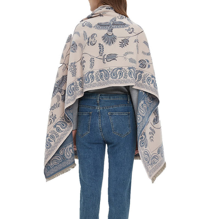 Bufanda unisex elegante con estampado de pájaros en vuelo y cachemira