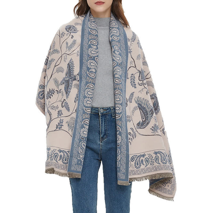 Bufanda unisex elegante con estampado de pájaros en vuelo y cachemira