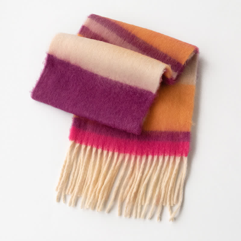 Bufanda unisex de mohair con borlas y colores en contraste del arcoíris