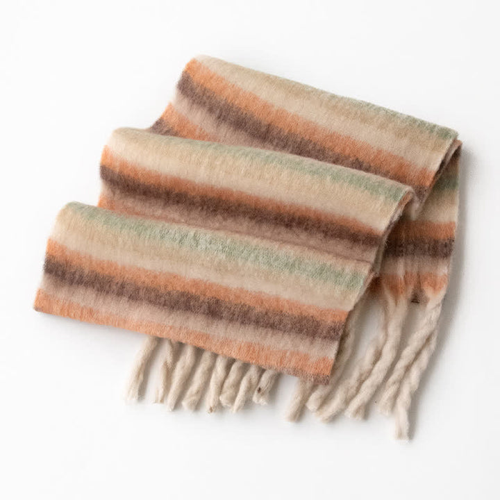 Bufanda unisex de mohair con borlas y colores en contraste del arcoíris