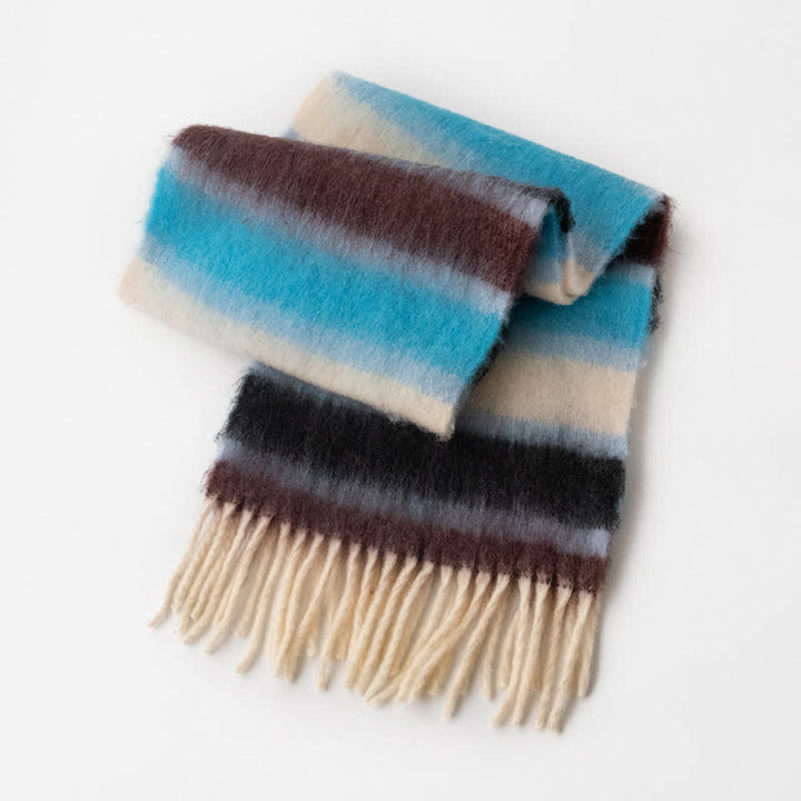 Bufanda unisex de mohair con borlas y colores en contraste del arcoíris