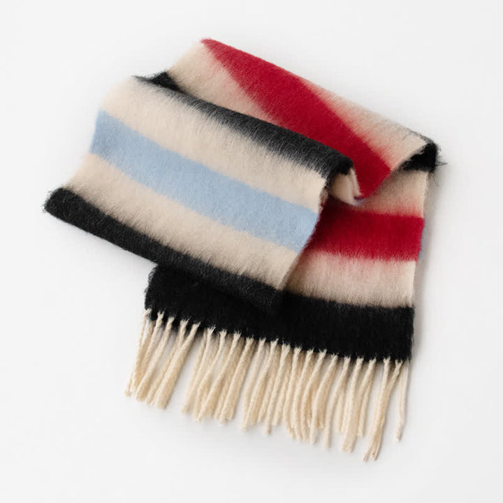 Bufanda unisex de mohair con borlas y colores en contraste del arcoíris