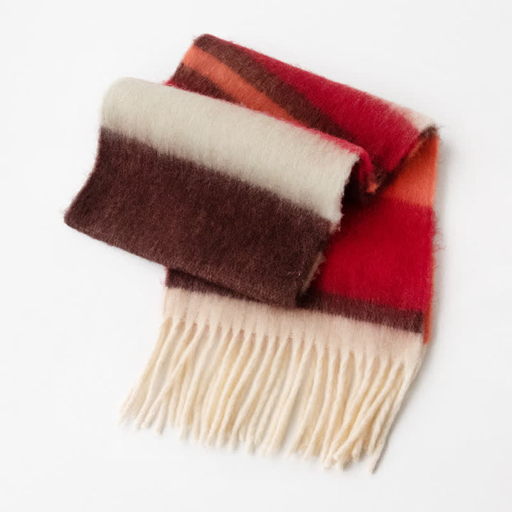 Bufanda unisex de mohair con borlas y colores en contraste del arcoíris