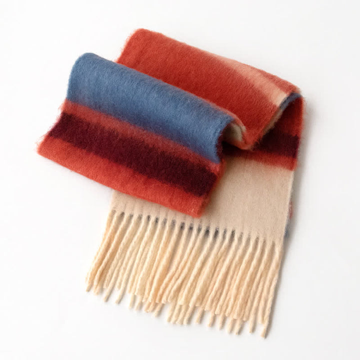 Bufanda unisex de mohair con borlas y colores en contraste del arcoíris