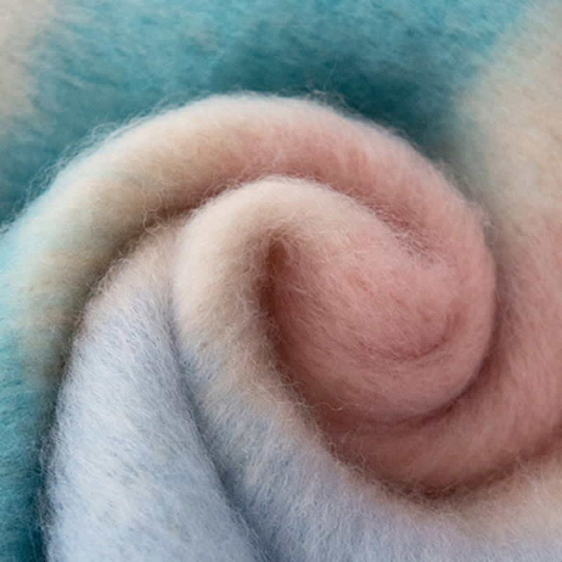 Bufanda unisex de mohair con borlas y colores en contraste del arcoíris