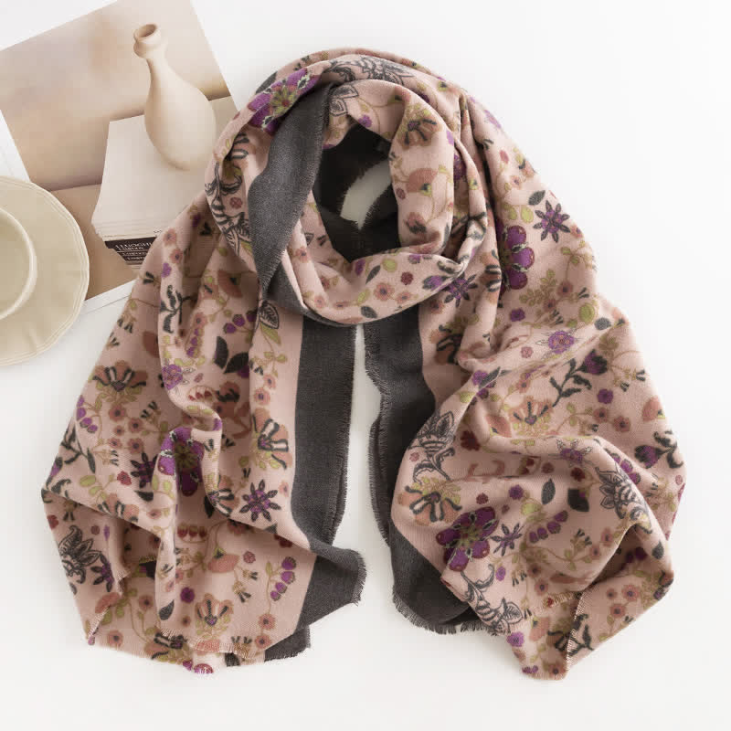 Bufanda elegante con borde en contraste floral para mujer