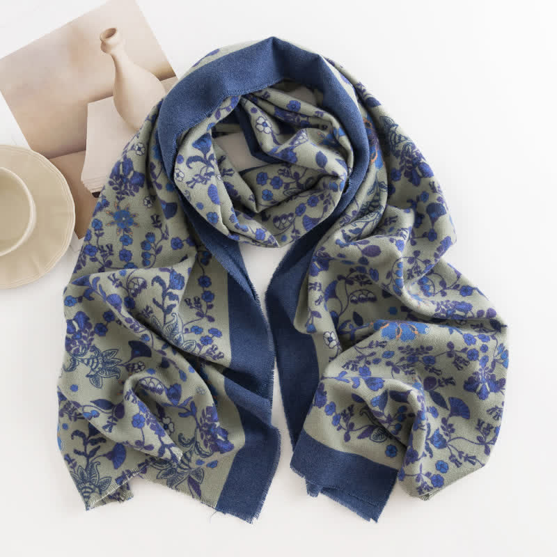 Bufanda elegante con borde en contraste floral para mujer