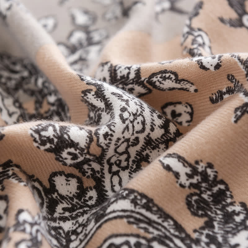 Bufanda estampada estilo nacional vintage gris para mujer
