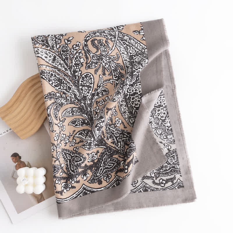 Bufanda estampada estilo nacional vintage gris para mujer
