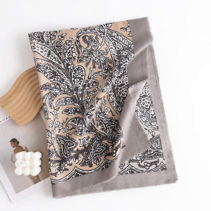 Bufanda estampada estilo nacional vintage gris para mujer