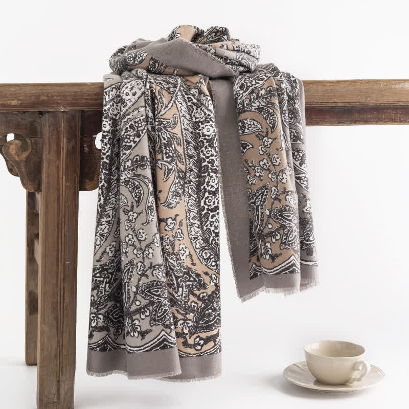 Bufanda estampada estilo nacional vintage gris para mujer