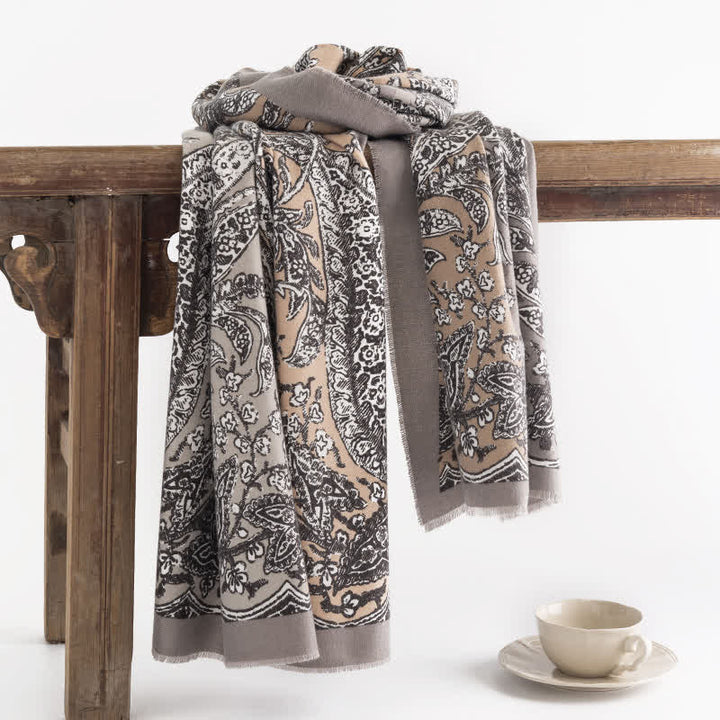 Bufanda estampada estilo nacional vintage gris para mujer
