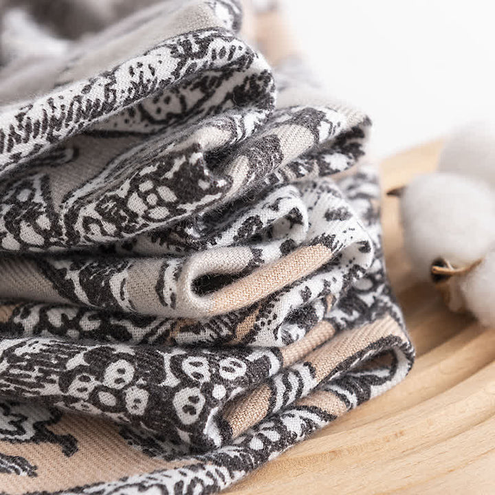 Bufanda estampada estilo nacional vintage gris para mujer