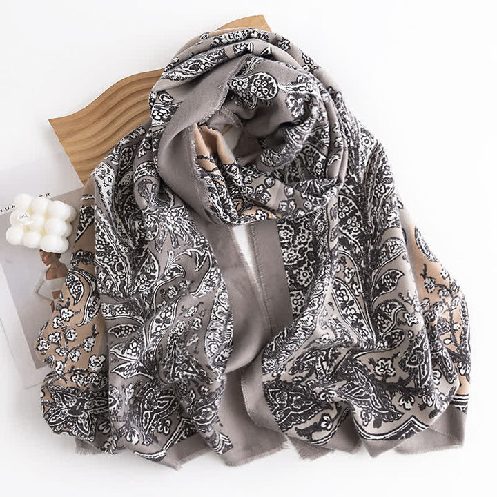 Bufanda estampada estilo nacional vintage gris para mujer