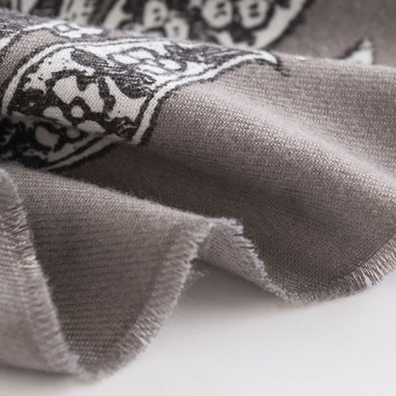 Bufanda estampada estilo nacional vintage gris para mujer
