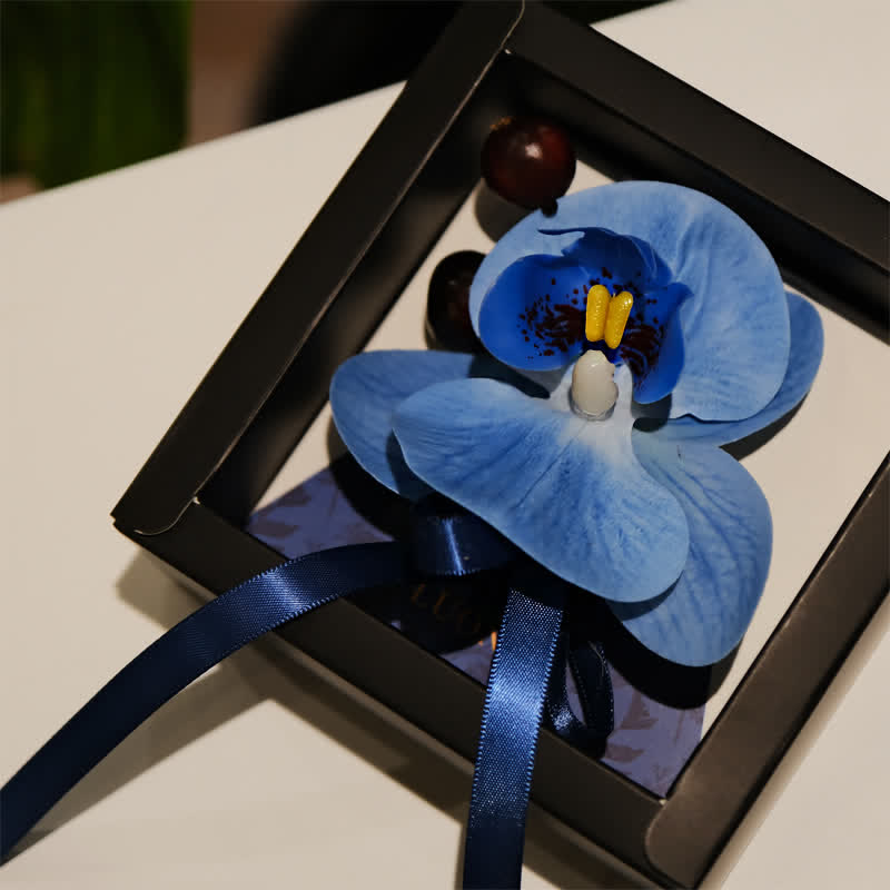 Juego de 3 broches y pañuelos con forma de falaenopsis azul para hombre