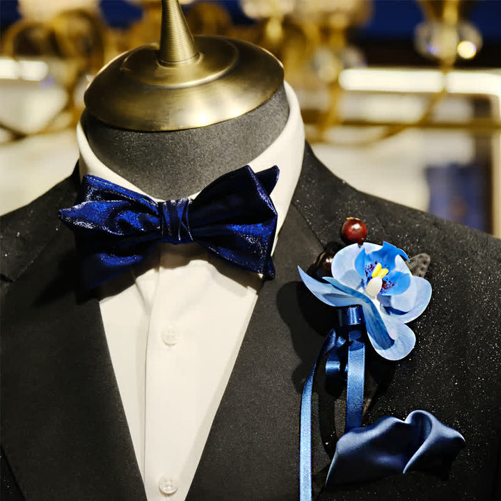 Juego de 3 broches y pañuelos con forma de falaenopsis azul para hombre