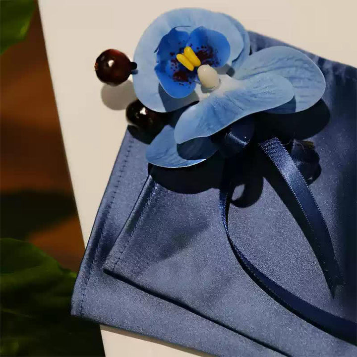Juego de 3 broches y pañuelos con forma de falaenopsis azul para hombre