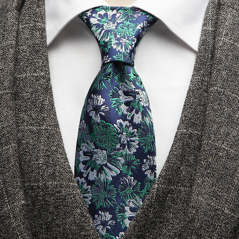 Corbata con estampado floral de margaritas en verde azulado y blanco para hombre