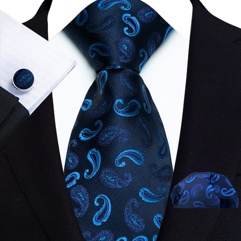 Conjunto de 3 corbatas elegantes de cachemira azul real para hombre