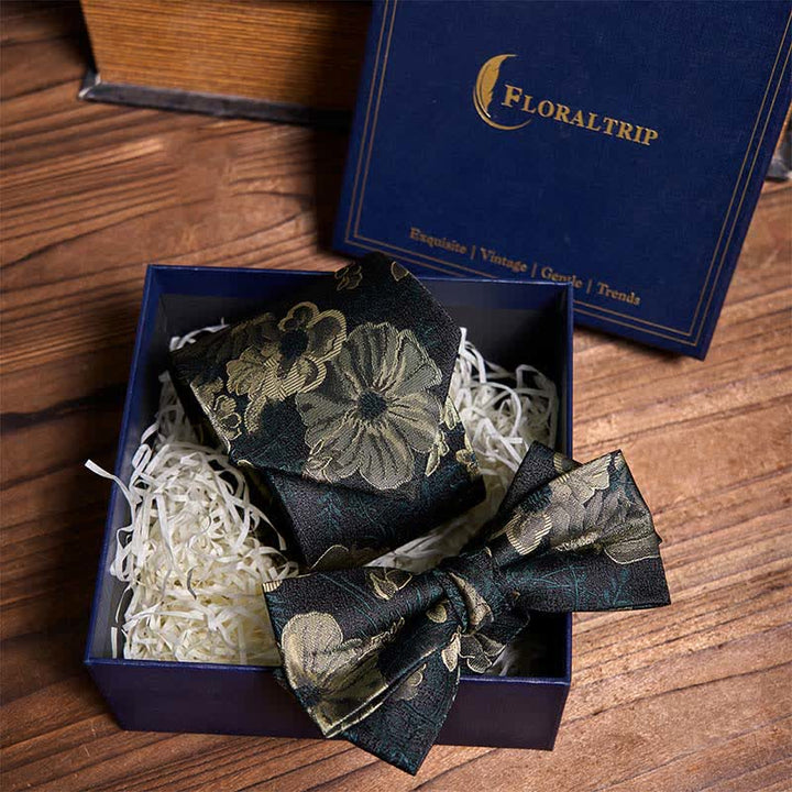 Conjunto de corbata y pajarita con estampado floral verde oscuro