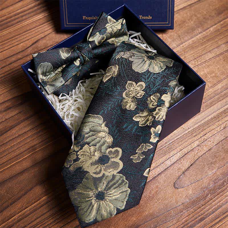 Conjunto de corbata y pajarita con estampado floral verde oscuro