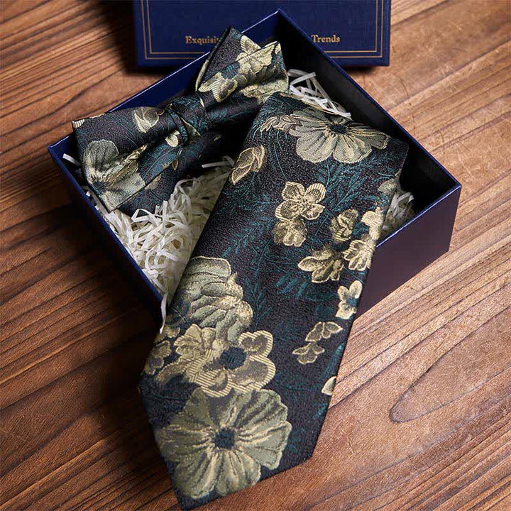 Conjunto de corbata y pajarita con estampado floral verde oscuro