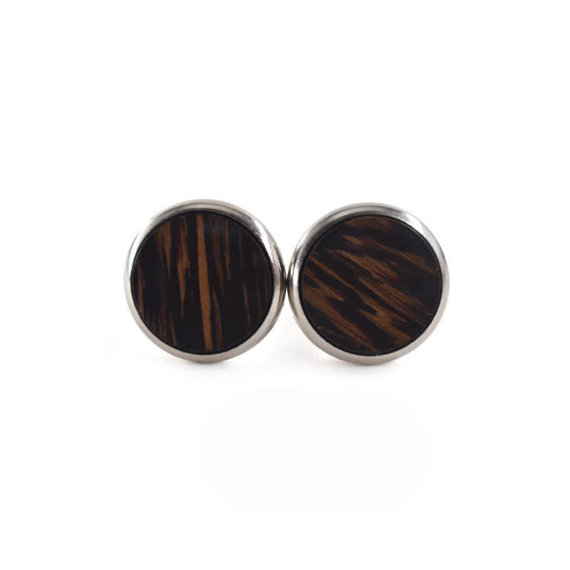 Gemelos de madera redondos para boda y negocios para hombre.