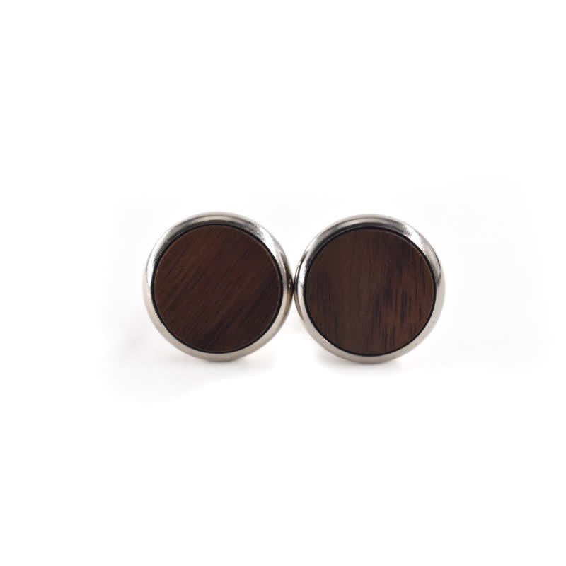 Gemelos de madera redondos para boda y negocios para hombre.
