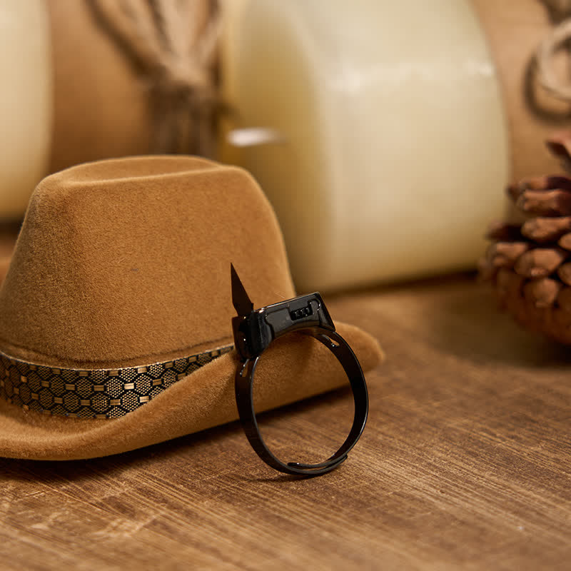 Conjunto de anillo con colgante de toro de cuernos largos y hoja oculta