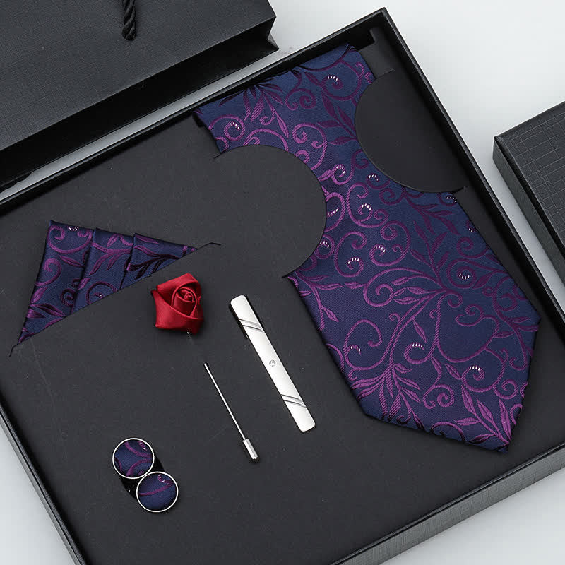 Caja de regalo con 5 pajaritas en espiral de color morado y rojo para hombre