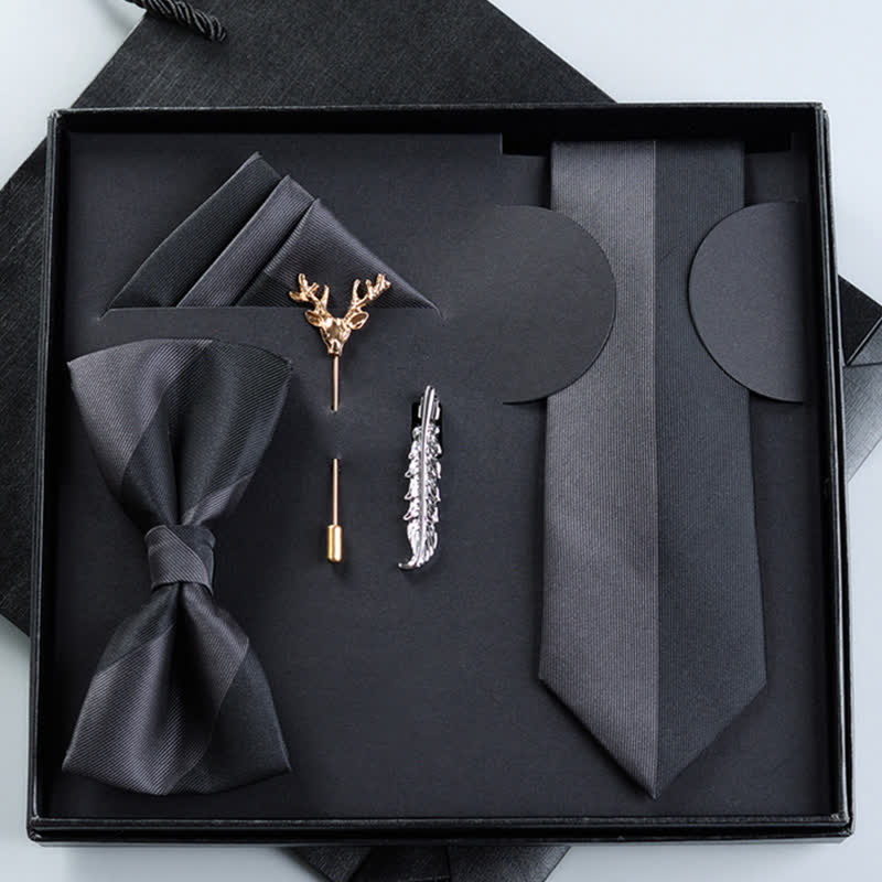 Caja de regalo con 5 pajaritas y cremallera de color negro y gris para hombre